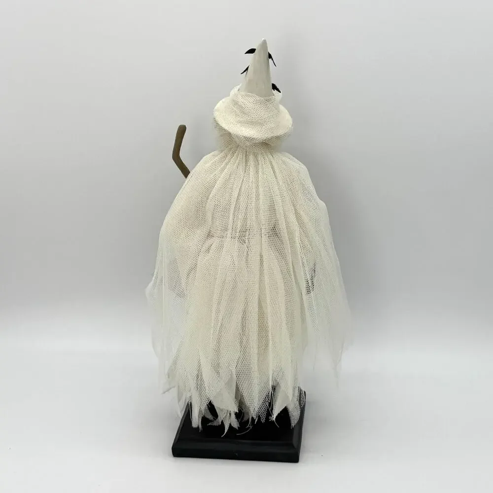 Bethany Lowe Ghostly Witch Halloween Figure with Crow Broom Stick & Spell Book